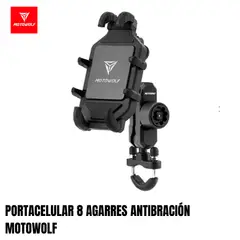MOTOWOLF - PORTACELULAR ANTIVIBACIÓN 8 AGARRES 360° PARA MANILLAR