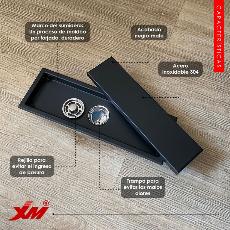 Sumidero 10 x 30 Negro Mate Acero inoxidable 304