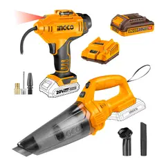 INGCO TOOLS - Aspiradora 20v Inalámbrico 0.5l + Inflador Compresor 150 Psi Naranja Claro