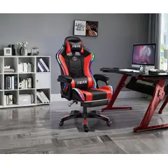 GENERICO - Silla Gamer Con Luz Rgb Reposapiés y Masajeador Lumbar Reclinable
