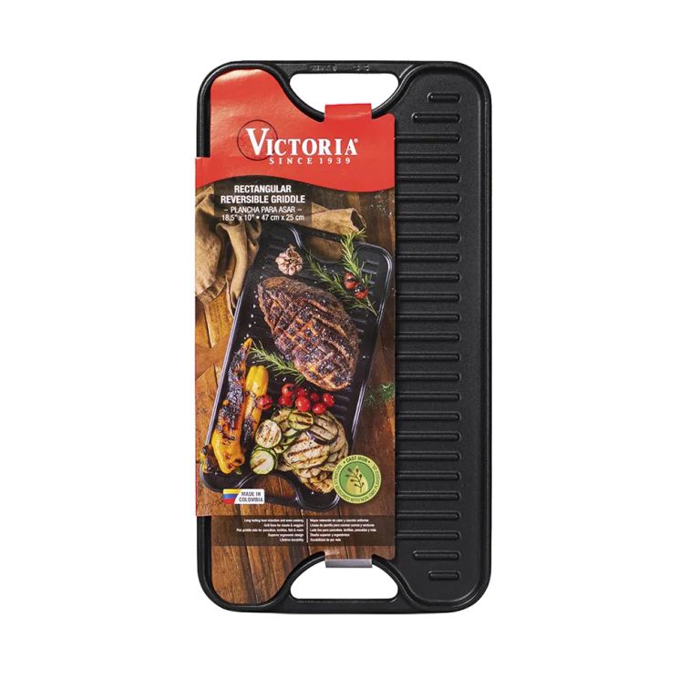 Plancha Victoria Reversible Hierro Fundido Curada 25 x 47 cm