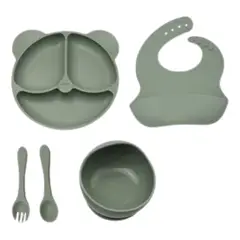 GENERICO - SET DE ALIMENTACIÓN CON CUCHARA SILICONA 5 PIEZAS VERDE