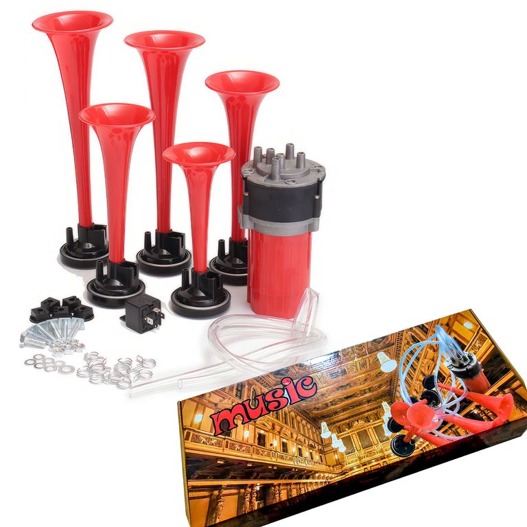 Claxon La Cucaracha 5 Cornetas Musical 110 125 dB 12V Rojo