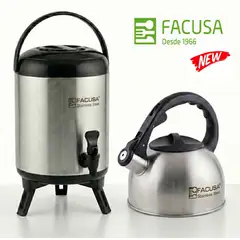 FACUSA - PACK Dispensador de Liquidos de Acero Inoxidable 7.5 L y Tetera de 2.5