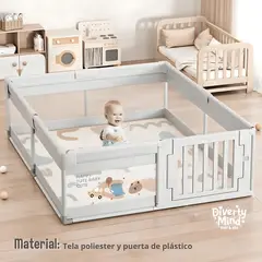 GENERICO - CORRALITO INFANTIL CON PUERTA DE PLASTICO Y SEGURO EXTERNO 150 x 180CM Y ALFOMBRA