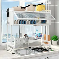 GENERICO - Escurridor de platos con tapa 2 niveles 85 cm BLANCO