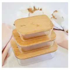 GENERICO - SET DE 3 CONTENEDORES CON TAPA DE BAMBÚ