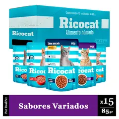 RICOCAT - Pack Caja x15 Comida Húmeda Varios Sabores 85gr