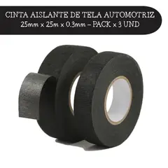GENERICO - Cinta Aislante de Tela Automotriz Profesional Pack x 3 UND - Alta Resistencia 25mm x 25m