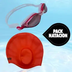 OEM - Pack Gorro + Lentes de Piscina Rojo UNISEX Ajustable