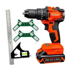 REDBO - Combo Taladro Inalámbrico + Escuadra + Prensa Esquinera 7 Naranja