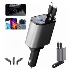 GENERICO - Cargador para Carro 120W Voltios Cable Retráctil Súper Rápido 4 en 1