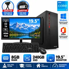INTEL - PC DE OFICINA CORE I3 8GB RAM 240GB SSD CON MONITOR.
