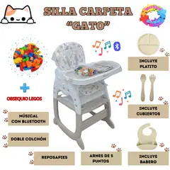HI BABY - SILLA CARPETA RECLINABLE GATO 3 EN 1 MUSICAL CON BLUETOOTH - BEIGE