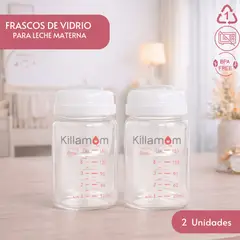 KILLAMOM - BOTELLAS DE VIDRIO  PARA ALMACENAR LECHE MATERNA / 2 UNIDADES