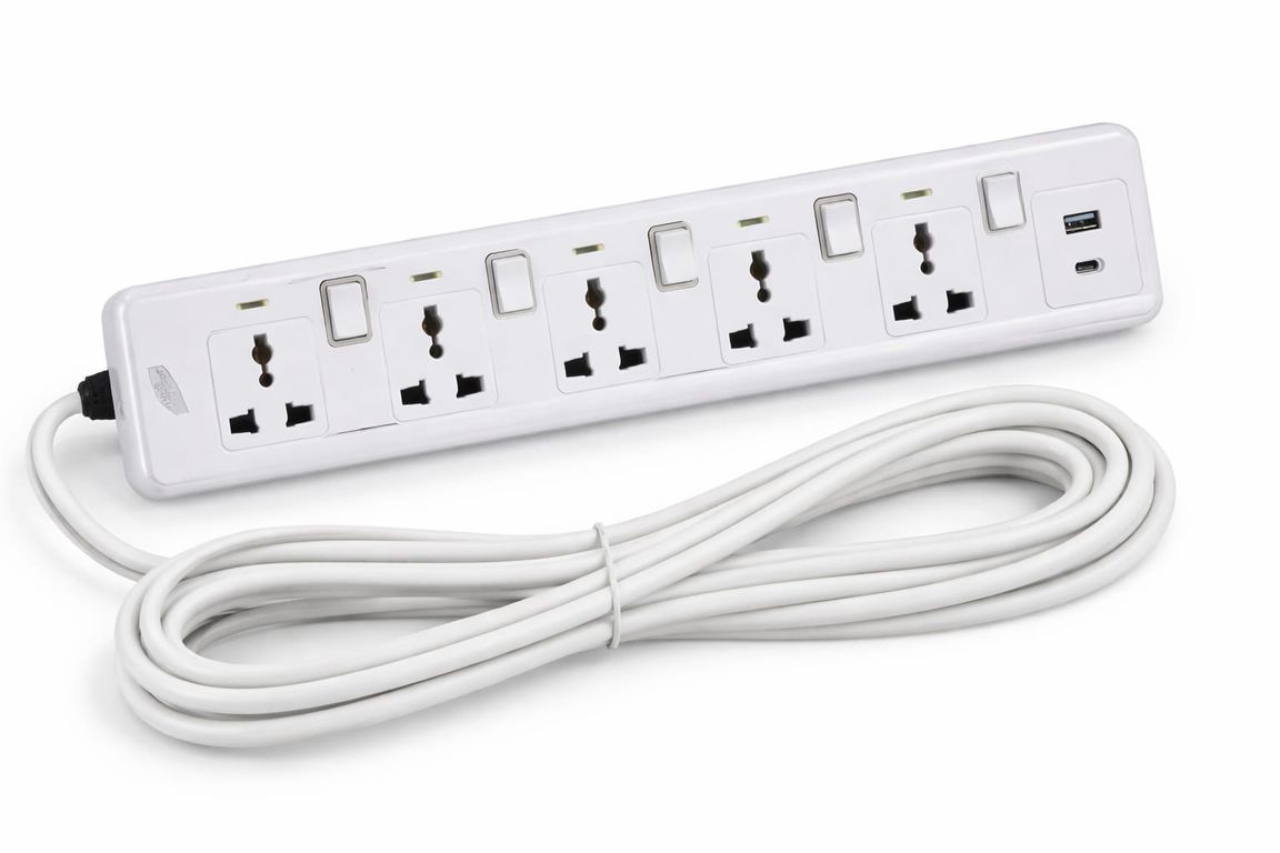 Supresor De Pico 5 Tomas Con USB y Tipo C 5 Metros Home Light