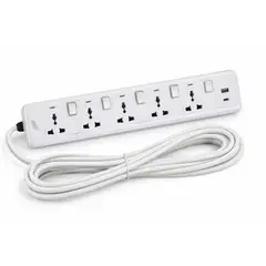 HOME LIGHT - Supresor De Pico 5 Tomas Con USB y Tipo C 5 Metros