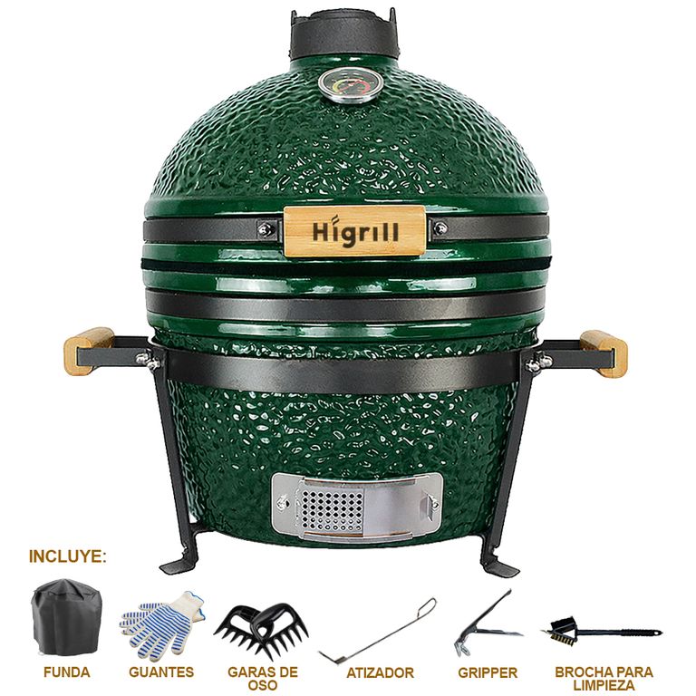 Kamado 16 Verde Stone Clásico Para Sobre-Mesada Con Soporte - Funda - Herramientas