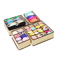 GENERICO - SET DE 4 ORGANIZADORES PLEGABLES DE ROPA INTERIOR  COLOR BEIGE