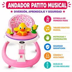 GENERICO - Andador Patito Musical con Asiento Acolchado Rosado