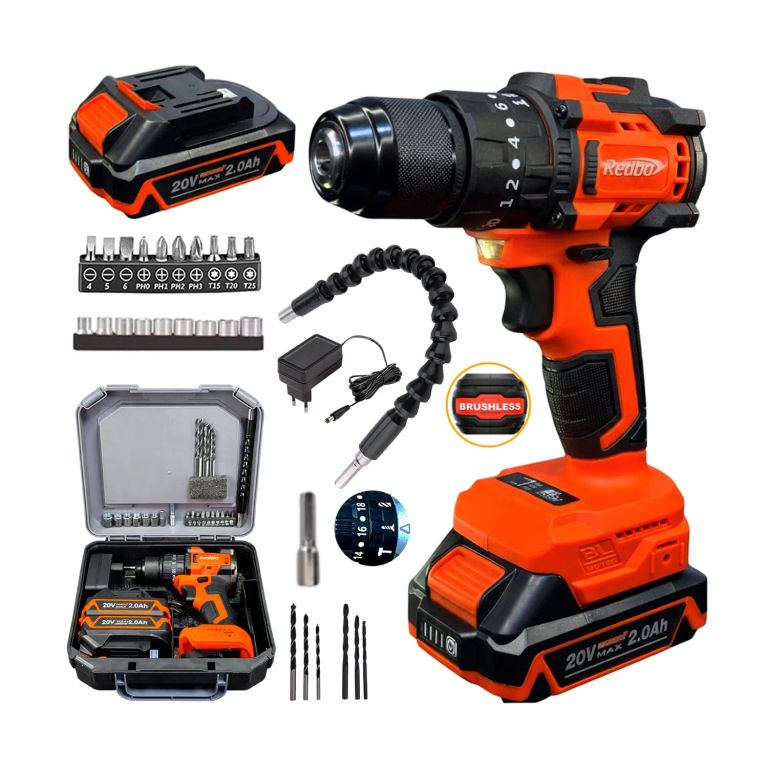 Taladro Redbo Percutor Inalámbrico 20v + 2 Bats + 27 Accs