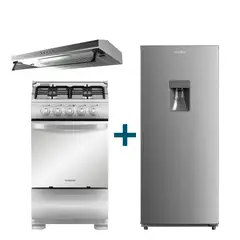 Mabe - Combo Campana de pared Extractora  60cm CMU6020PI0 +Cocina de Piso a Gas 52 cm TX5110P2 +Refrigerador Monopuerta 187 L RMU202PXPRS1 mabe