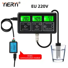 GENERICO - Monitor multifunción de calidad del agua PH ORP TDS EC CF Теmp medidor de humedad Analizador en línea para acuario y piscina Comunicación RS485