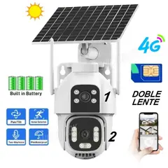 GENERICO - Cámara Seguridad Solar 4G con Chip + WiFi HiEasy IP65 PTZ 360° Full HD Doble Lente 10X y Sirena