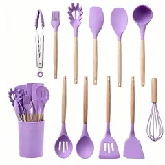 GENERICO - Set De 12 Utensilios De Cocina De Silicona Antiadherente Premium - Color Morado