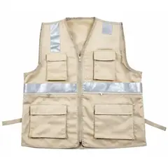 WORKFORCE - CHALECO MULTIBOLSILLO MARCA WORKFORCE  ALTA VISIVILIDAD DRIL BEIGE TALLA L