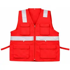 WORKFORCE - CHALECO MULTIFUNCIONAL MARCA WORKFORCE  ALTA VISIBILIDAD DRIL ROJO TALLA S