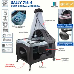 EBABY - Cuna corral mecedora Sally EB716-4 Gris Azul