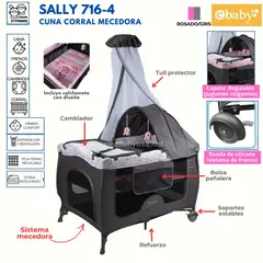 EBABY - Cuna corral mecedora Sally EB716-4 Gris Rosado