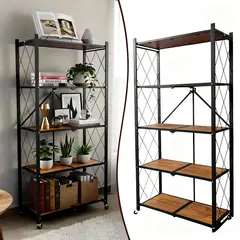 GENERICO - Estantes Organizador Plegable Multifuncional De 5 Niveles De Acero Y Madera