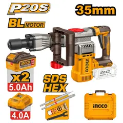 INGCO TOOLS - MARTILLO DEMOLEDOR BRUSHLESS INGCO 20V 35MM 16J SDS HEX + 2 BATERÍAS 5.0AH CDBLI203582