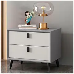 GENERICO - Mesita De Noche Moderna Pequeña Con 2 Cajones - Gris