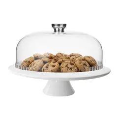 INSPIRA - Porta Torta Pedestal de Cerámica con Tapa de Acrílico 23 cm