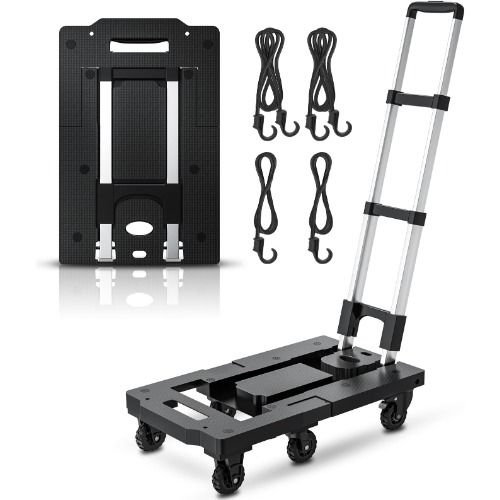 Carro De Carga Plegable Con Base Expandible Negro