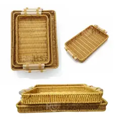 OEM - Juego de 3 Bandejas Rectangular Ratán Multifuncional para servir Alimentos, Desayunos o Tocadores