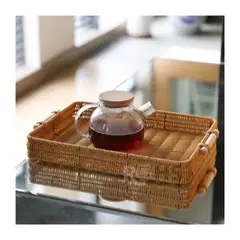 OEM - Bandejas Rectangular Ratán Multifuncional Juego de 3, para servir Alimentos, Desayunos o Tocadores