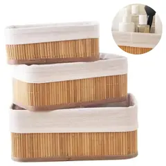 ELMEJORPRECIO - Set de 3 Cestas de Bambú Organizadores para Dormitorio Rectangular