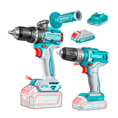 TOTAL TOOLS - Combo 2 Taladros Total Percutor Brushless + Taladro Estándar Turquesa