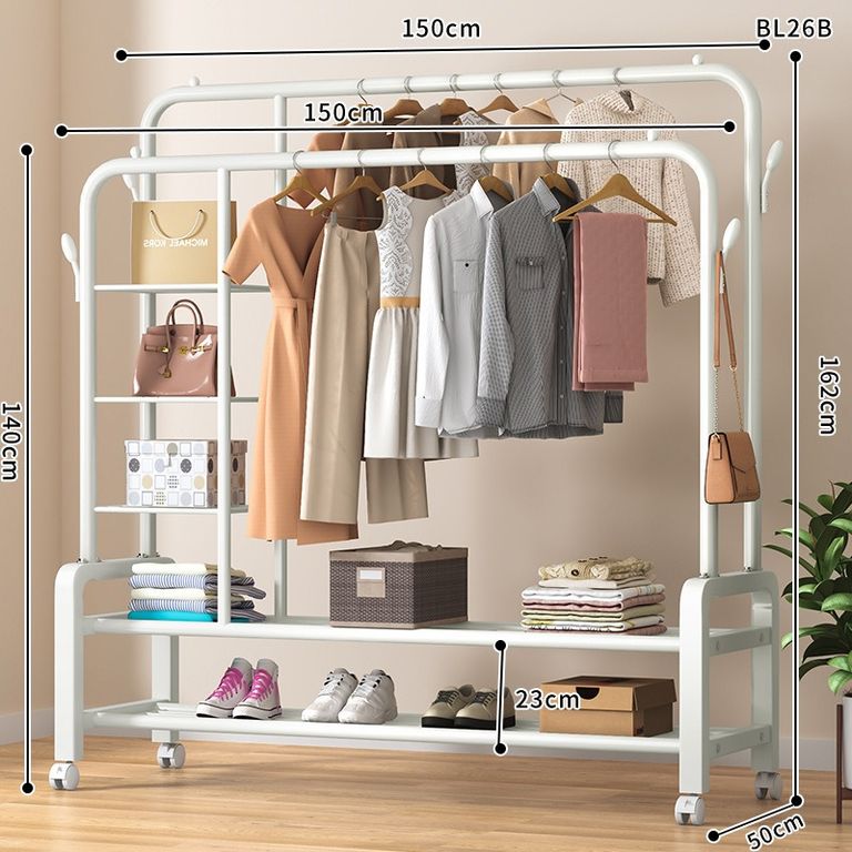 Estante Colgador Organizador Ropa Perchero 88kg Con Ruedas Blanco
