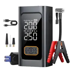 OEM - Arrancador De Auto 12v Con Compresor Carga Usb Y Luz Led Negro