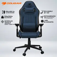 COUGAR - SILLA COUGAR EXPLORE NAVY BLUE F COMODIDAD ESTILO TERCIOPELO RECLINA 155°