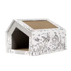 QHALITECH - CASA DE CARTON PARA GATOS CON RASCADOR ACUARIO