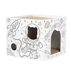 QHALITECH - CASA DE CARTON PARA GATOS CON RASCADOR ESPACIAL