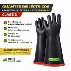 GENERICO - Guantes Dieléctricos Clase 3 de Látex – Protección Eléctrica Hasta 26500V AC – Uso Industrial