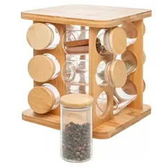 ELMEJORPRECIO - Set de 12 Condimenteros Giratorio de Bambú Cuadrado Ravel