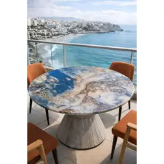 NOEL - Mesa de Comedor Redonda de Playa de Mármol Ocean Gold 100 cm - Deco